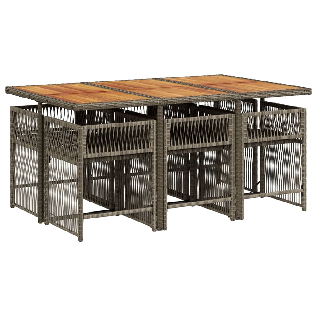 7 Piece Garden Dining Set with Cushions Grey Poly Rattan