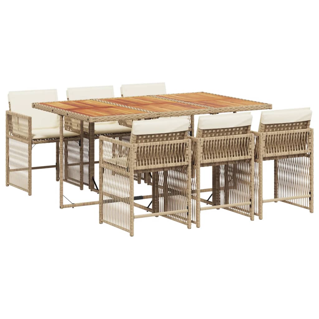 7 Piece Garden Dining Set with Cushions Beige Poly Rattan