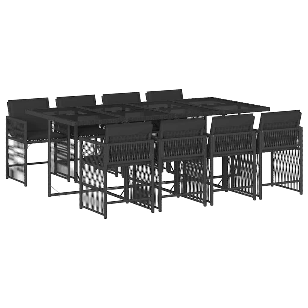 9 Piece Garden Dining Set with Cushions Black Poly Rattan