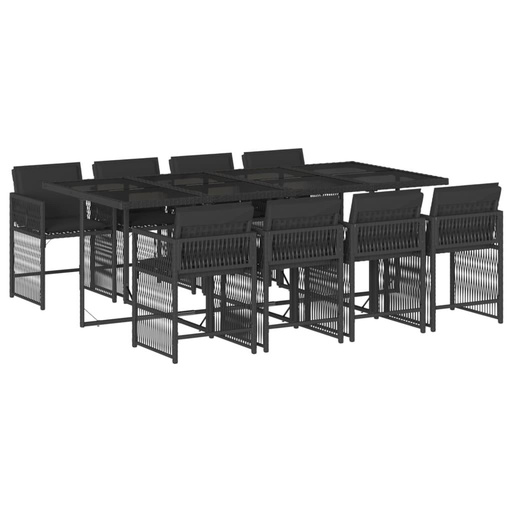 9 Piece Garden Dining Set with Cushions Black Poly Rattan