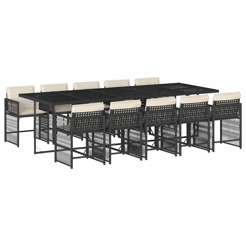 11 Piece Garden Dining Set with Cushions Black Poly Rattan