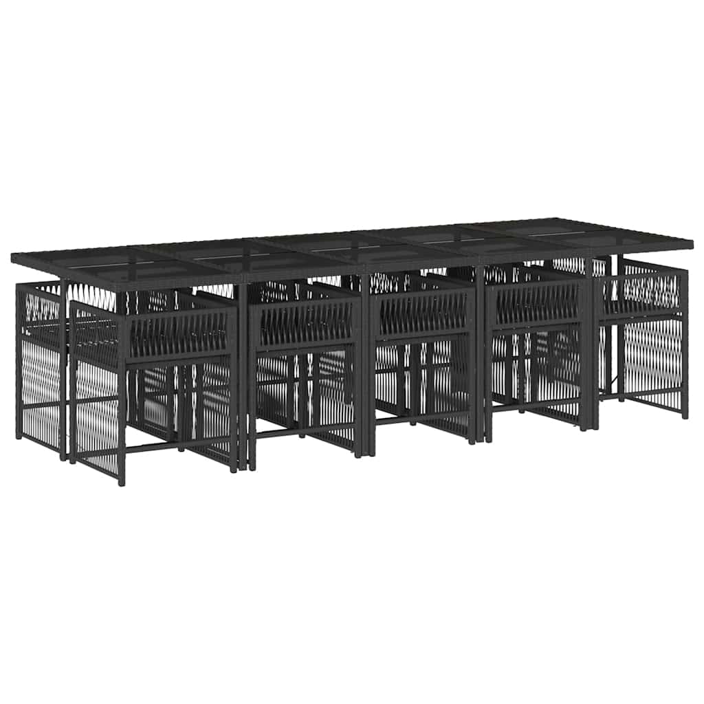 11 Piece Garden Dining Set with Cushions Black Poly Rattan