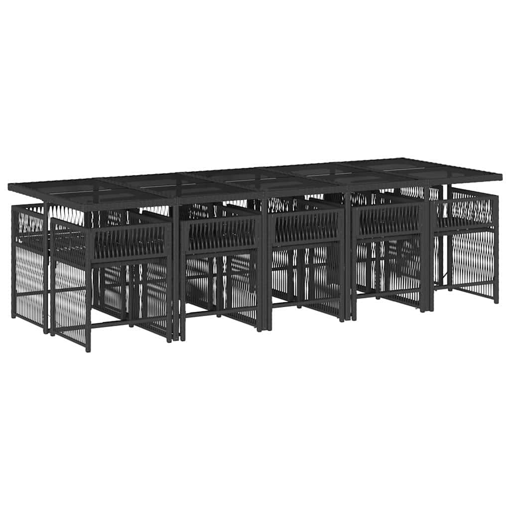 11 Piece Garden Dining Set with Cushions Black Poly Rattan