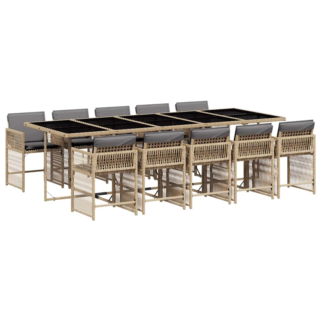 11 Piece Garden Dining Set with Cushions Mix Beige Poly Rattan