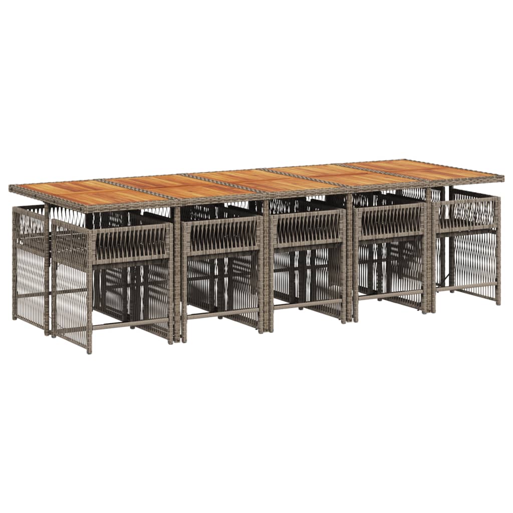 11 Piece Garden Dining Set with Cushions Grey Poly Rattan