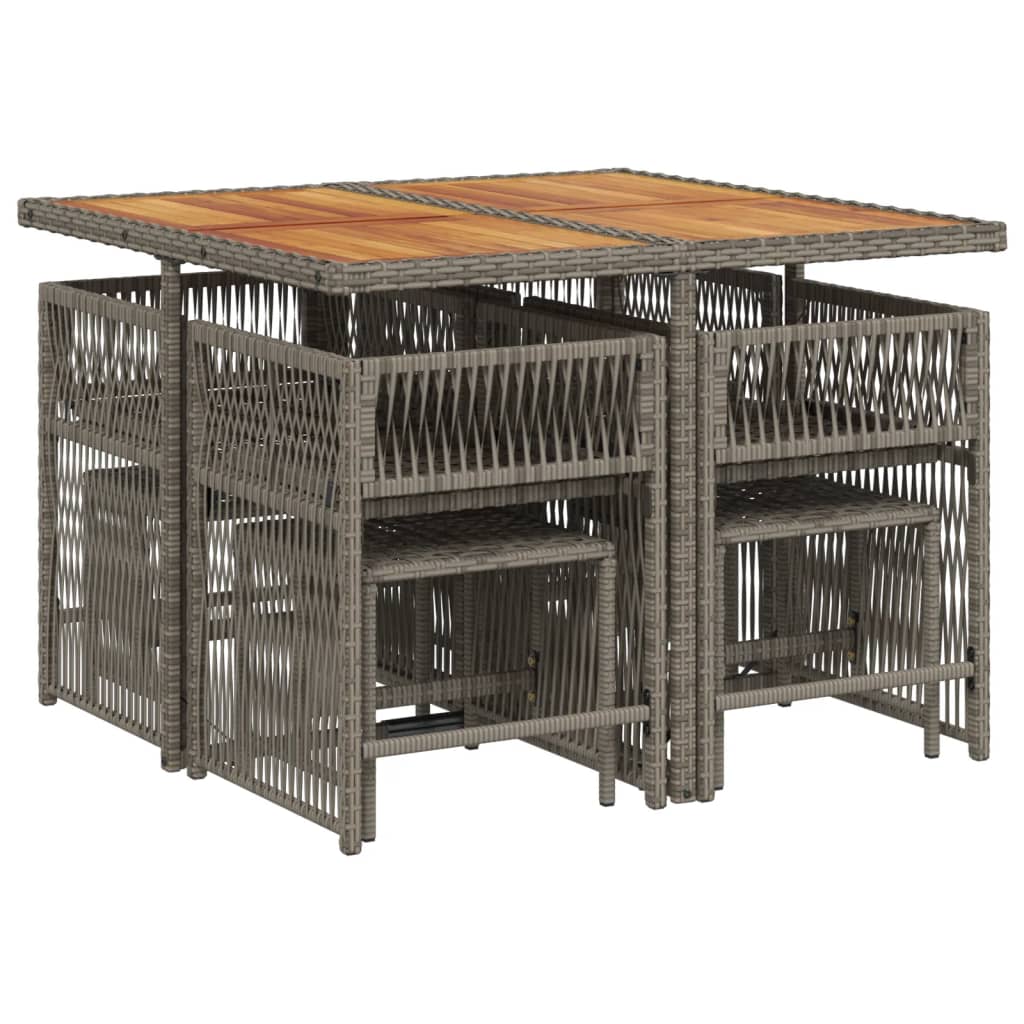 9 Piece Garden Dining Set with Cushions Grey Poly Rattan