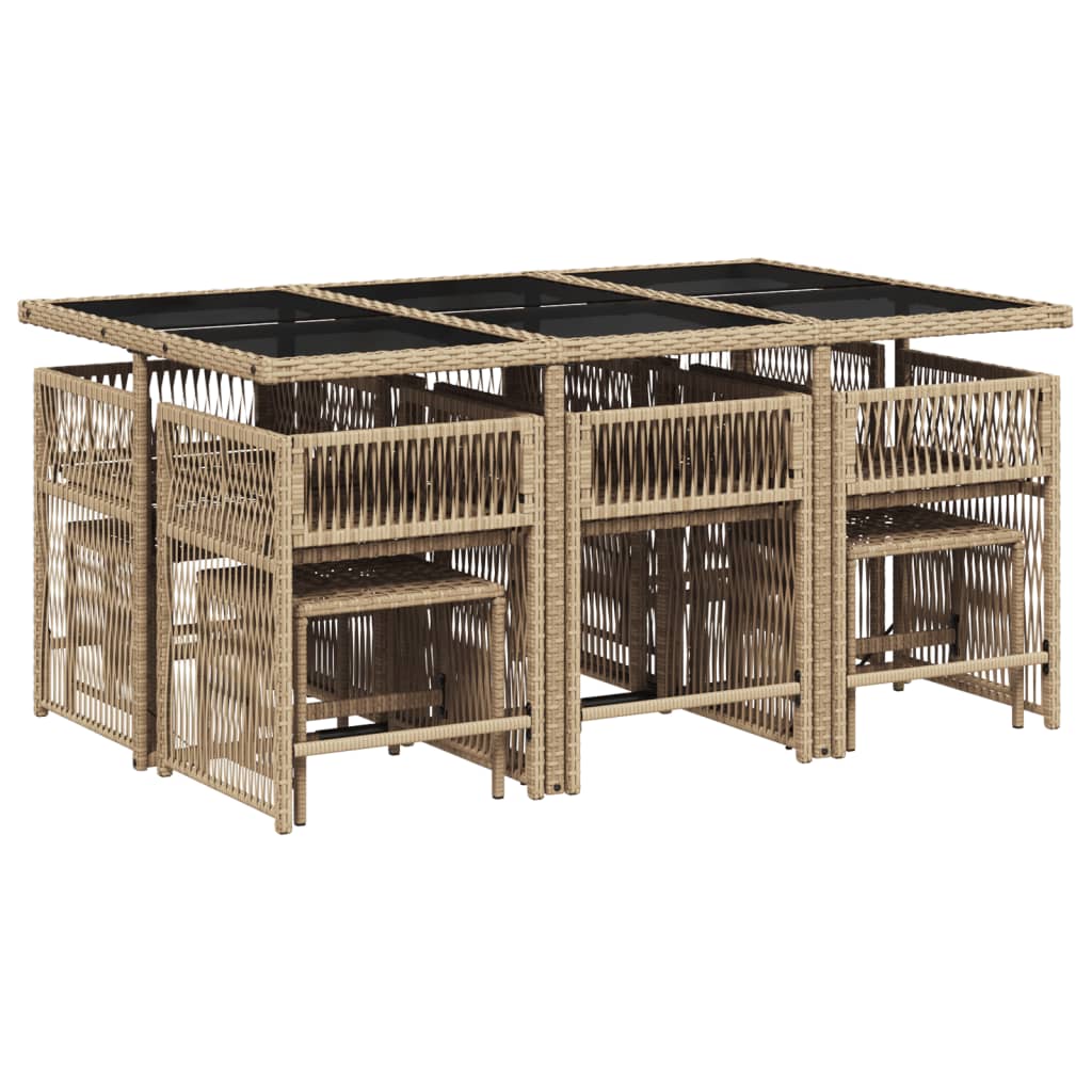 11 Piece Garden Dining Set with Cushions Beige Poly Rattan