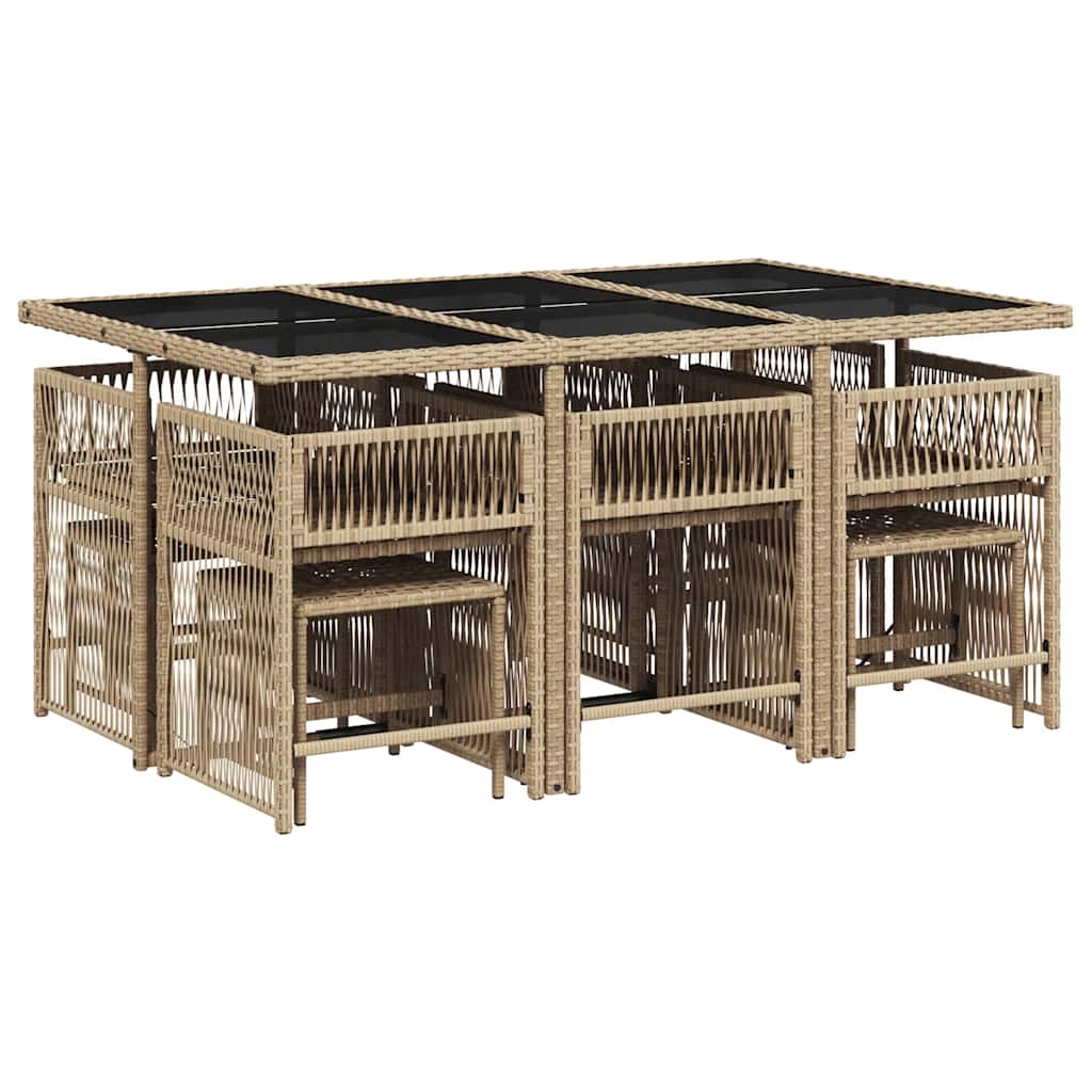 11 Piece Garden Dining Set with Cushions Beige Poly Rattan
