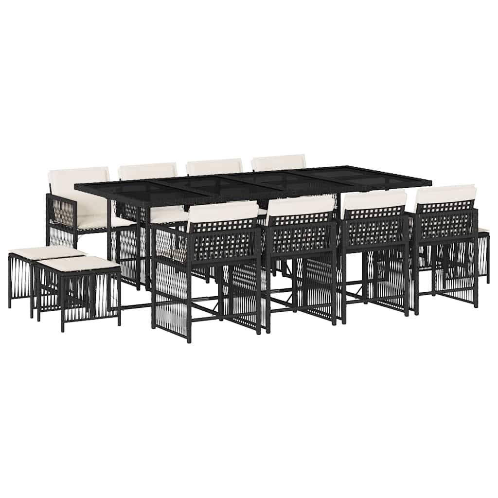 13 Piece Garden Dining Set with Cushions Black Poly Rattan