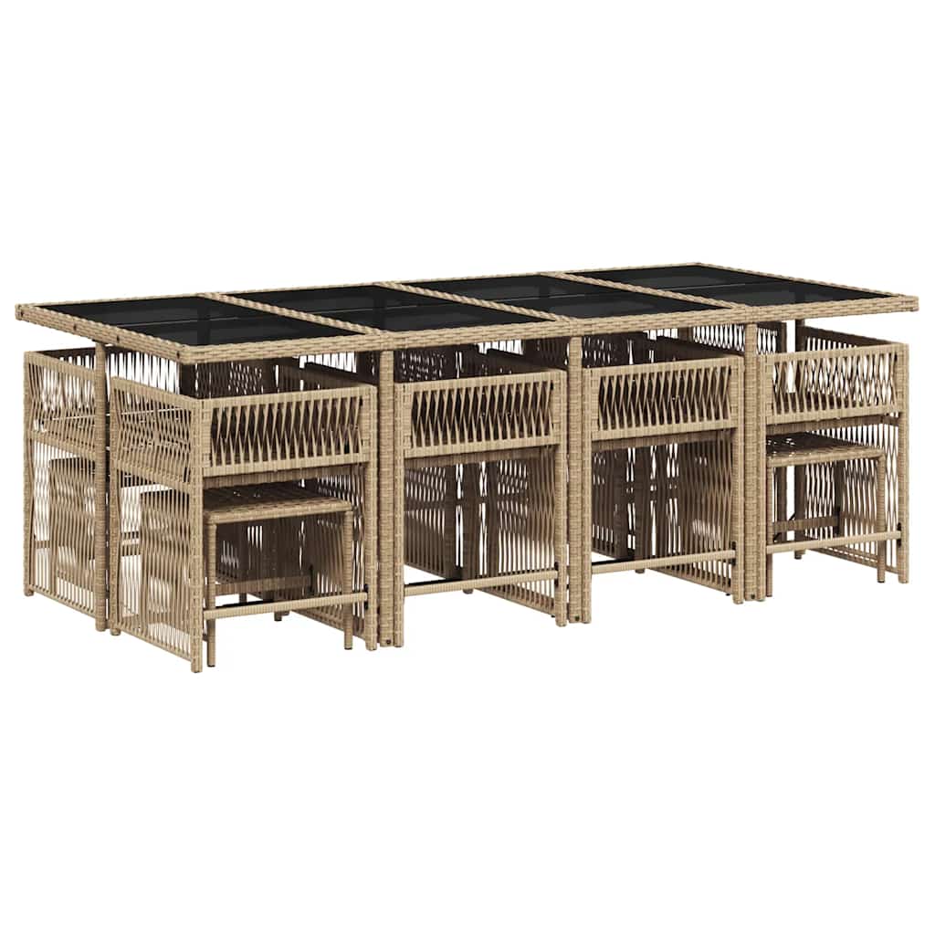 13 Piece Garden Dining Set with Cushions Beige Poly Rattan