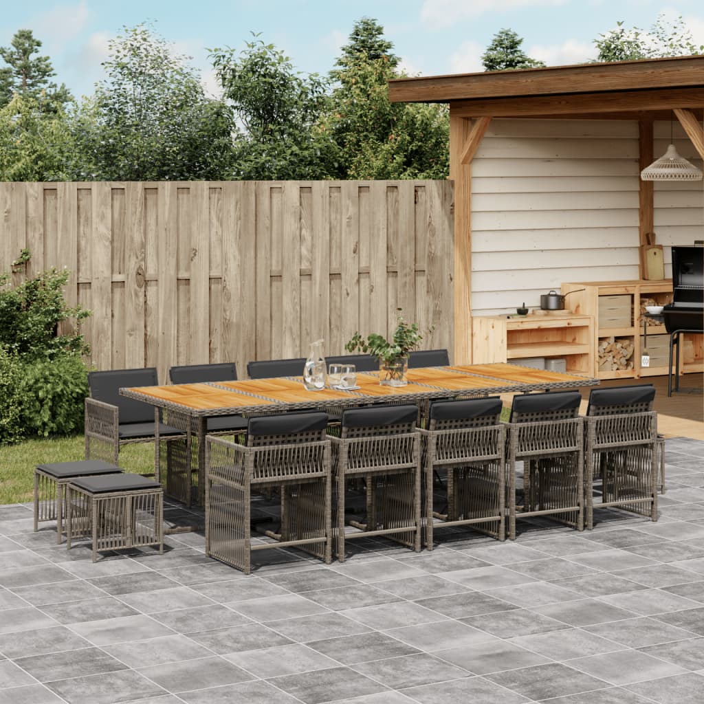 15 Piece Garden Dining Set with Cushions Grey Poly Rattan