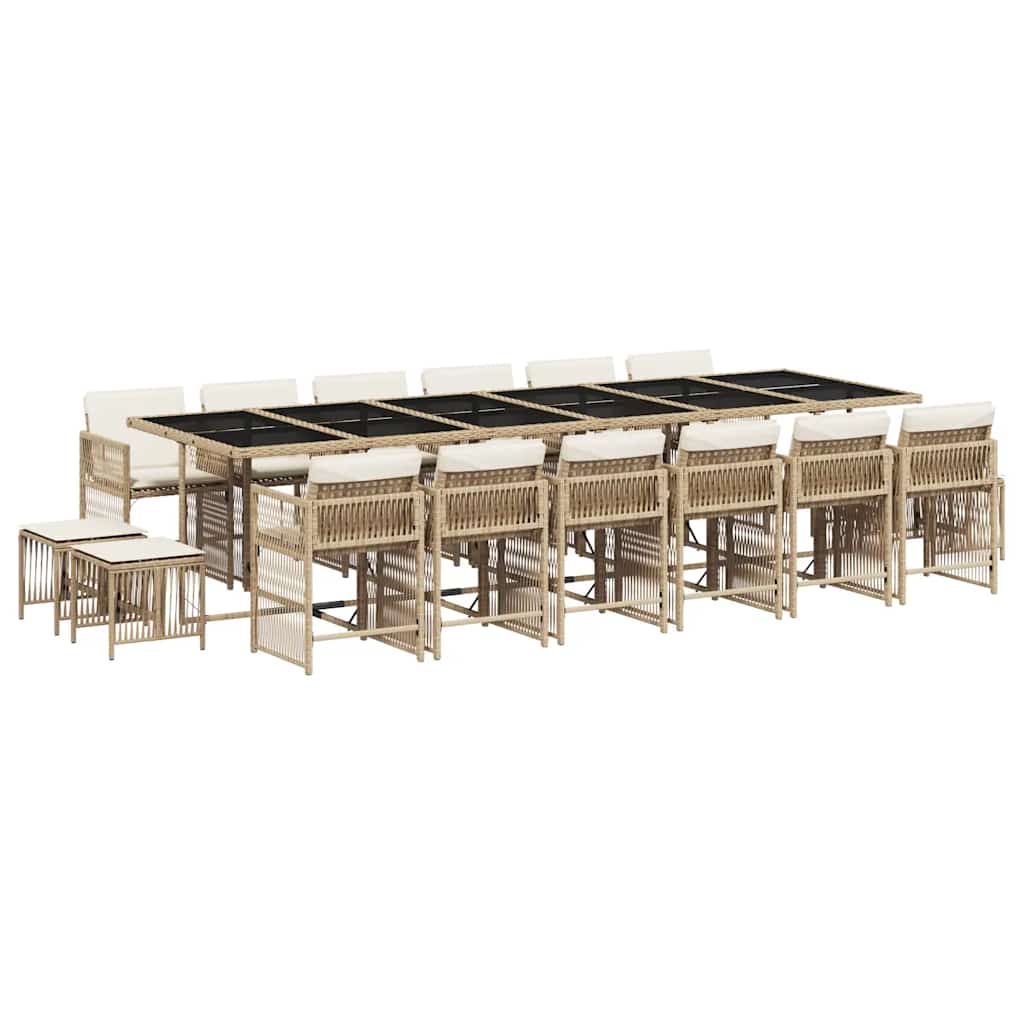 17 Piece Garden Dining Set with Cushions Beige Poly Rattan