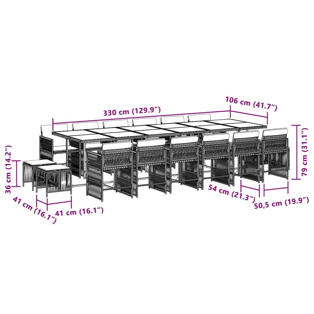 17 Piece Garden Dining Set with Cushions Mix Beige Poly Rattan