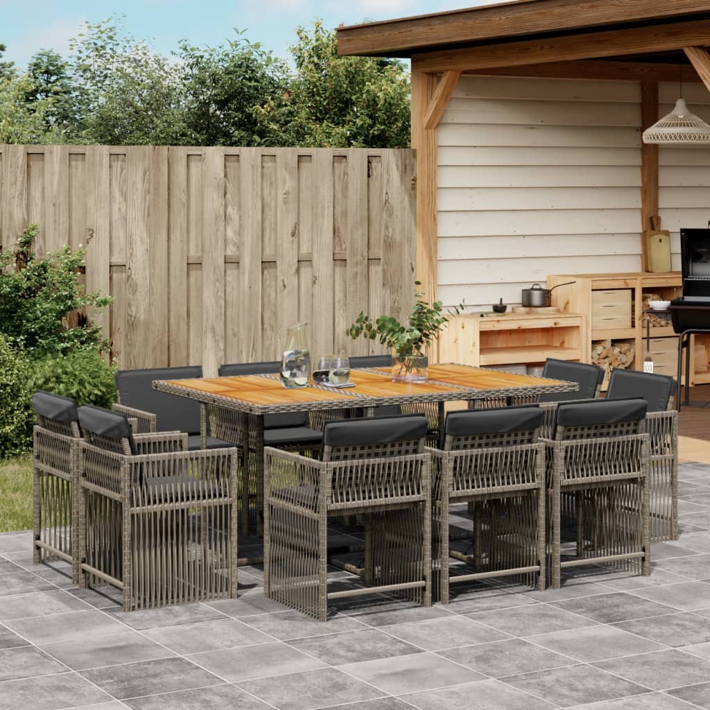 11 Piece Garden Dining Set with Cushions Grey Poly Rattan