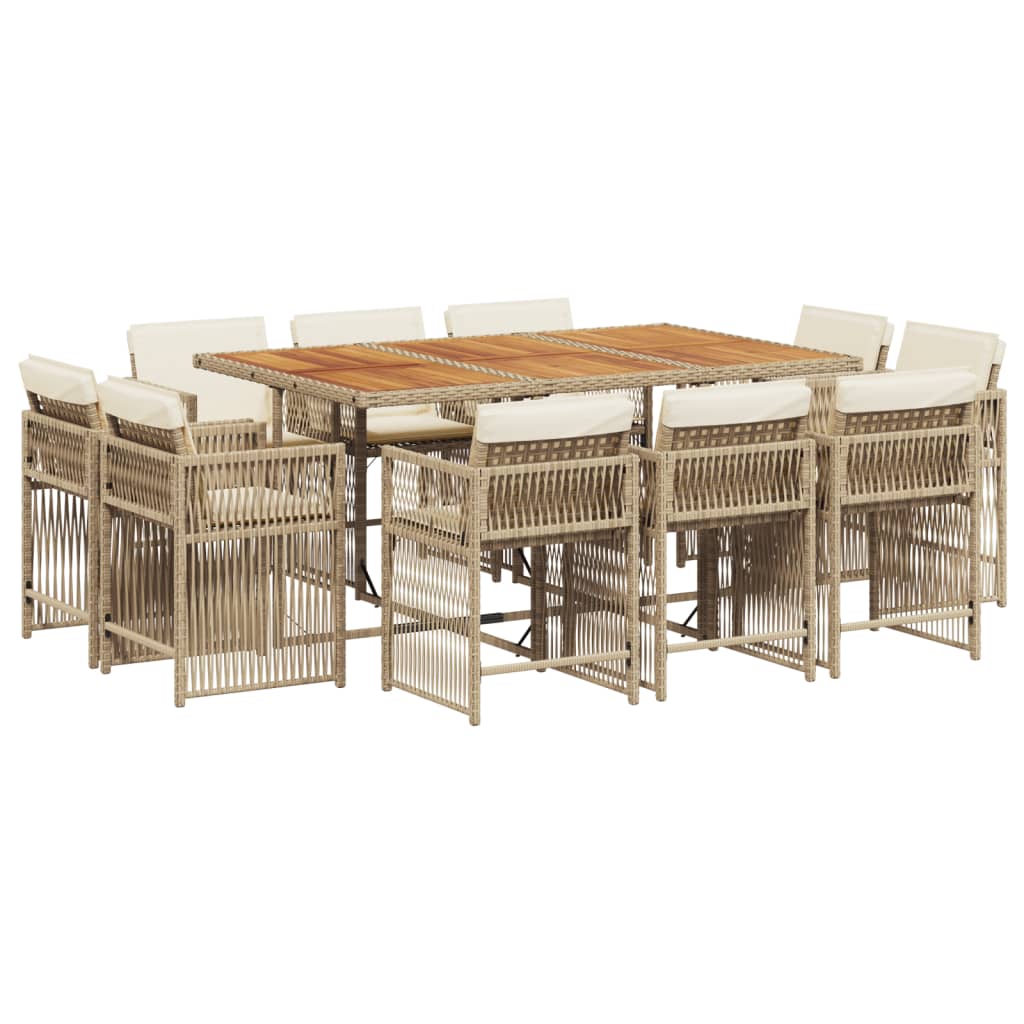 11 Piece Garden Dining Set with Cushions Beige Poly Rattan