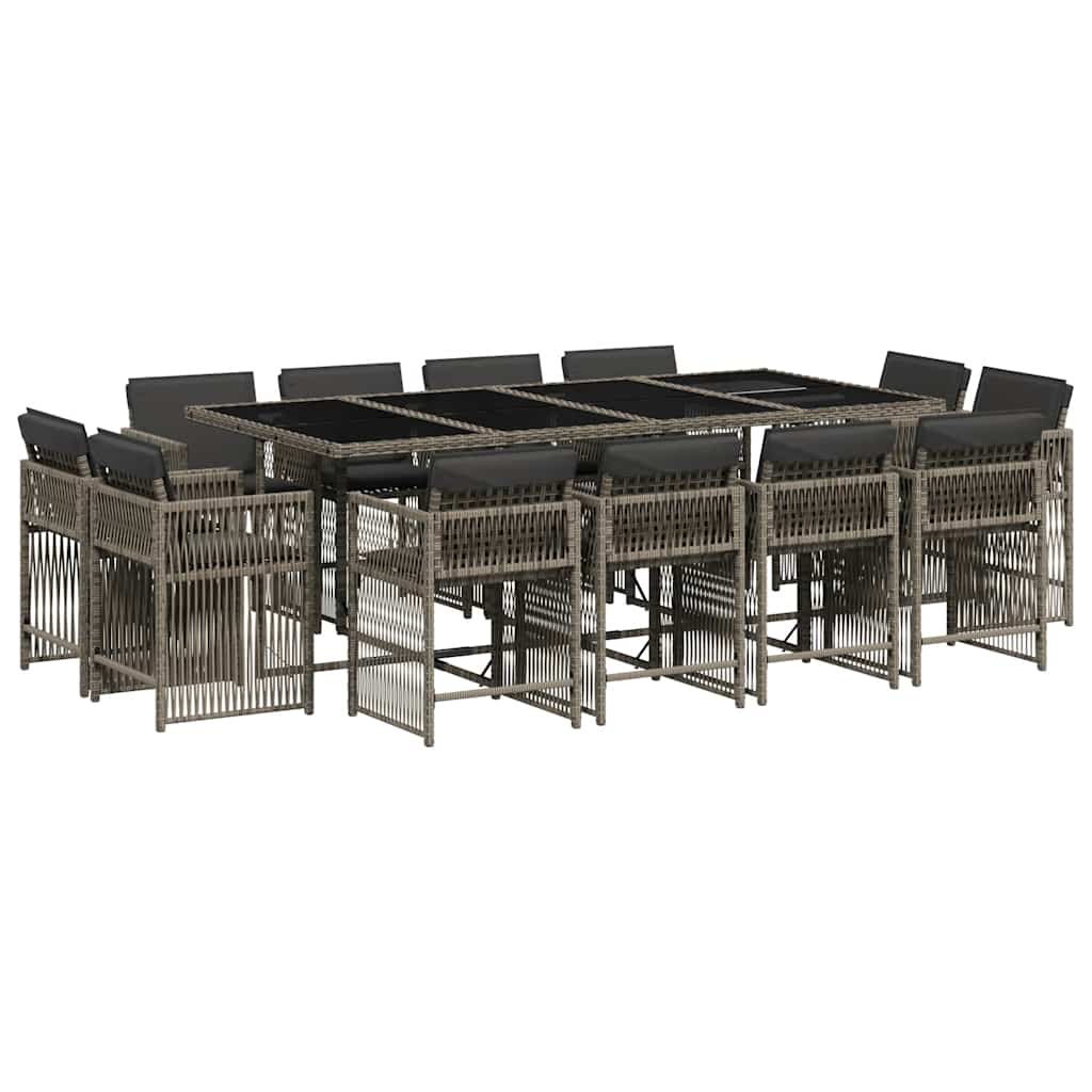 13 Piece Garden Dining Set with Cushions Grey Poly Rattan