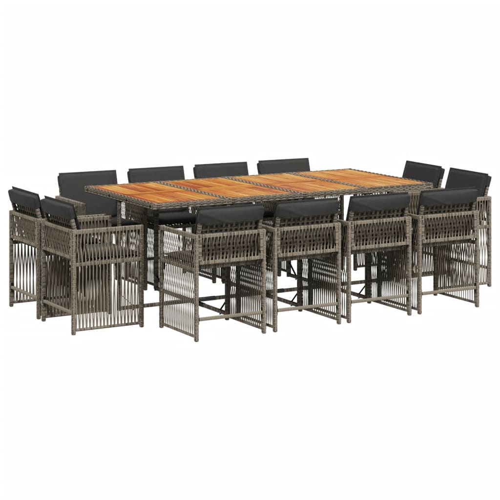 13 Piece Garden Dining Set with Cushions Grey Poly Rattan