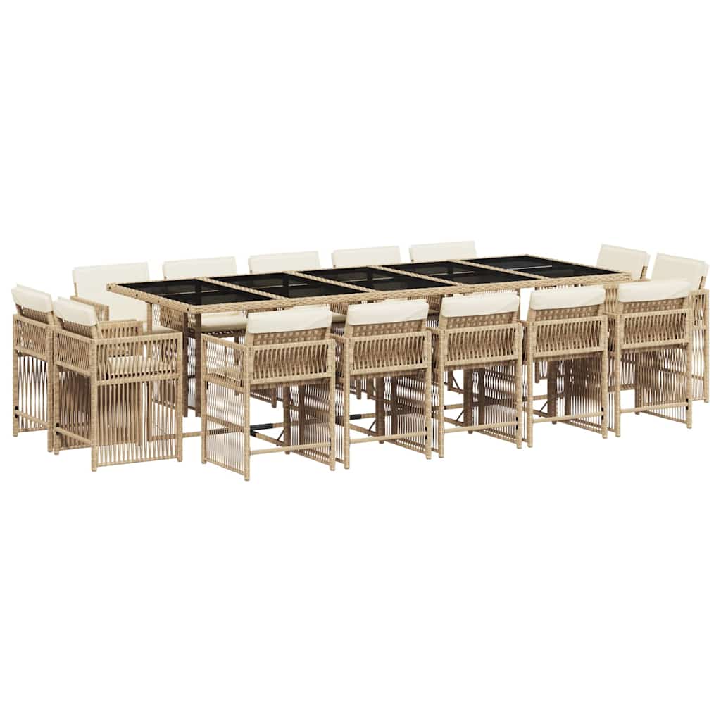 15 Piece Garden Dining Set with Cushions Beige Poly Rattan