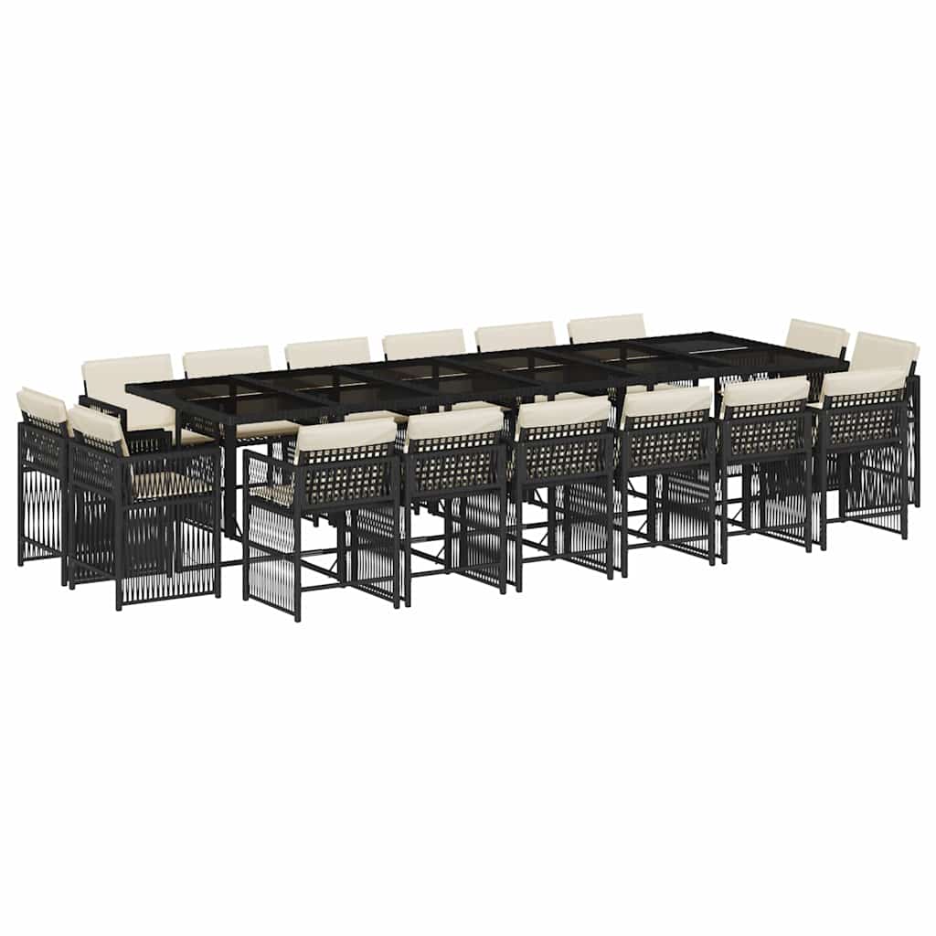 17 Piece Garden Dining Set with Cushions Black Poly Rattan