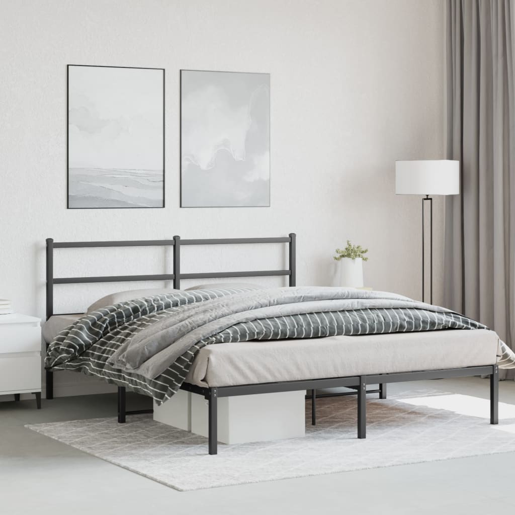 Metal Bed Frame without Mattress with Headboard Black 150x200 cm