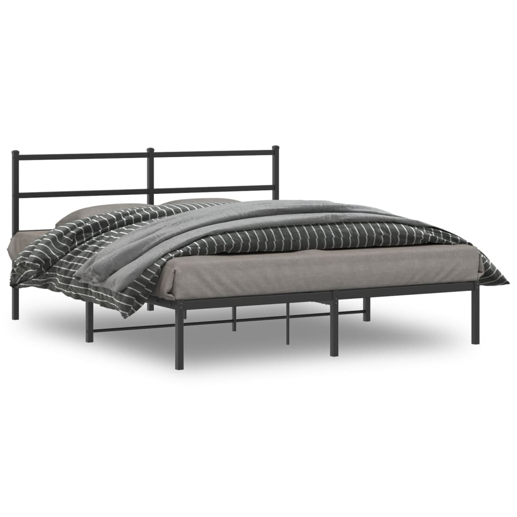 Metal Bed Frame without Mattress with Headboard Black 150x200 cm