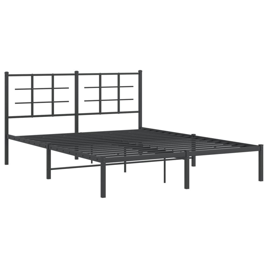 Metal Bed Frame without Mattress with Headboard Black 150x200 cm