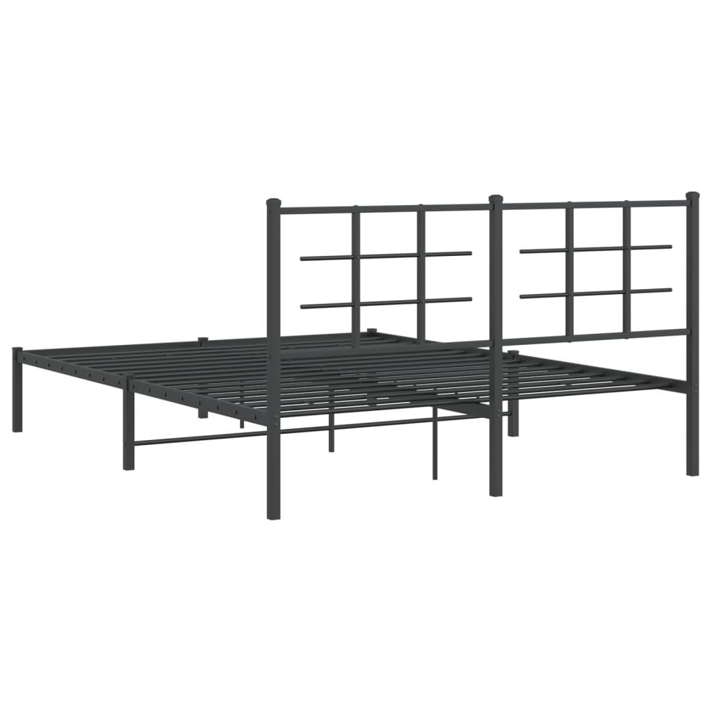 Metal Bed Frame without Mattress with Headboard Black 150x200 cm