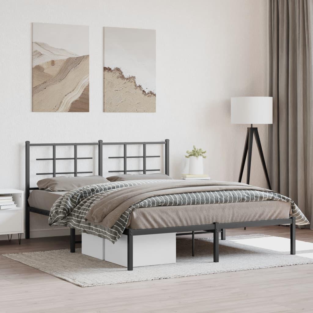 Metal Bed Frame without Mattress with Headboard Black 150x200 cm