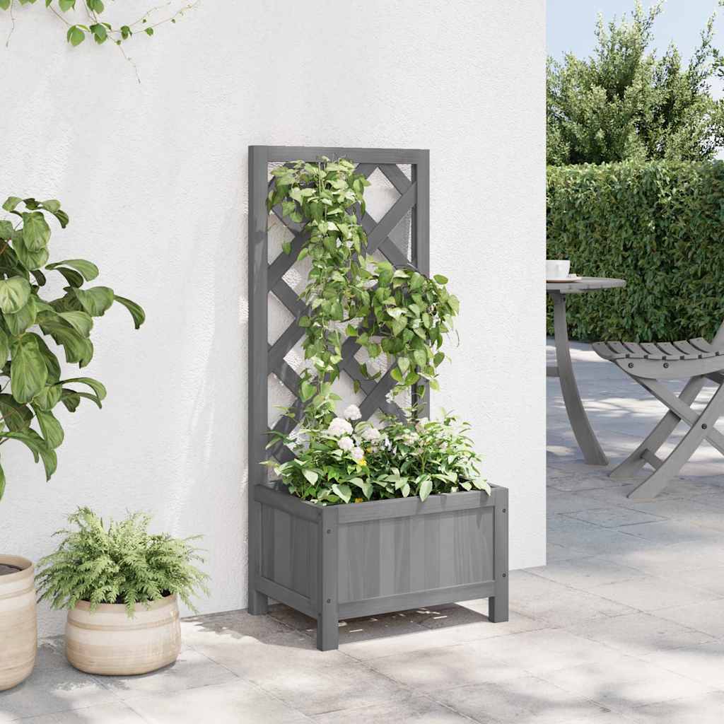Planter with Trellis Grey 40x30x90 cm Solid Wood Fir