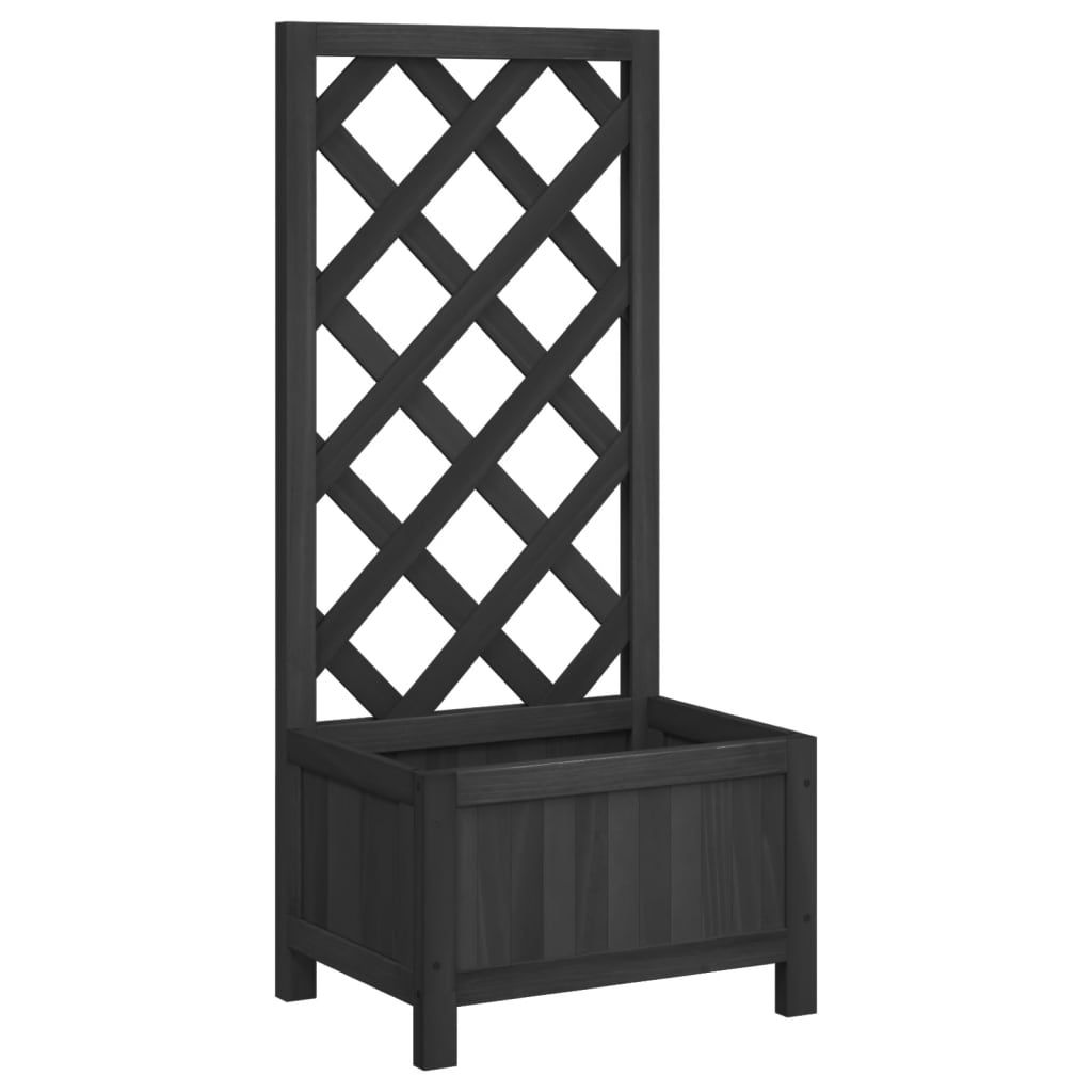 Planter with Trellis Black 40x30x90 cm Solid Wood Fir