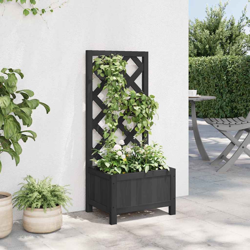 Planter with Trellis Black 40x30x90 cm Solid Wood Fir
