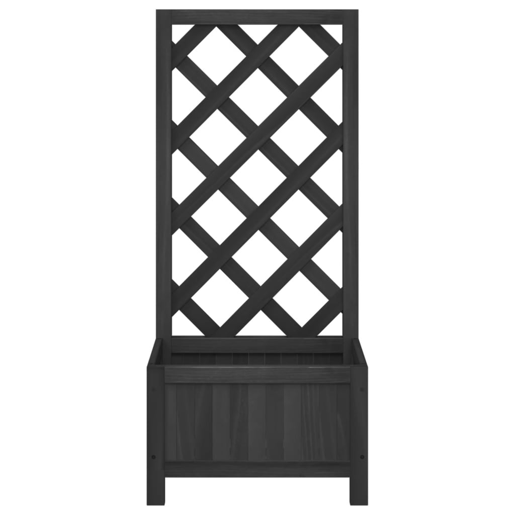 Planter with Trellis Black 40x30x90 cm Solid Wood Fir
