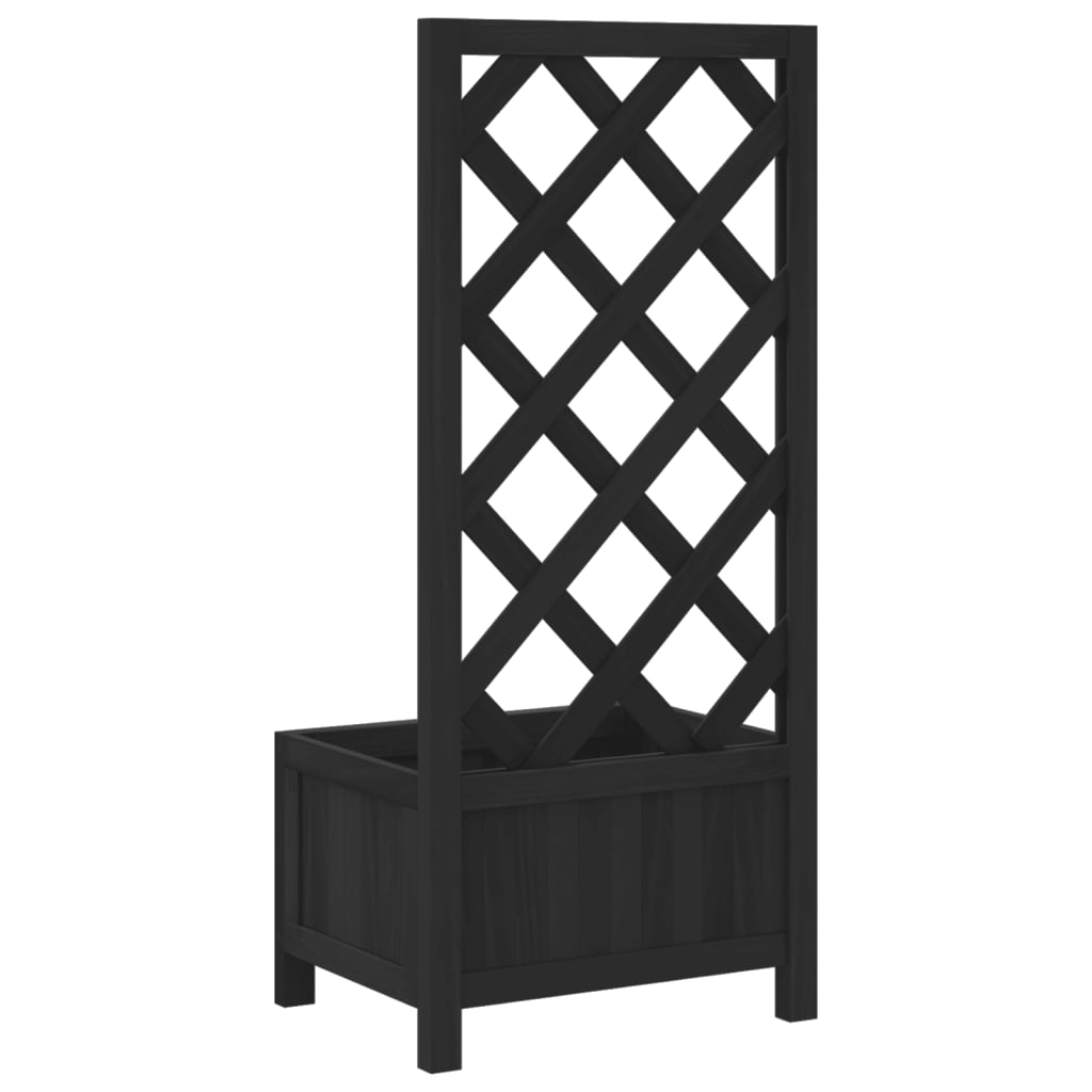 Planter with Trellis Black 40x30x90 cm Solid Wood Fir