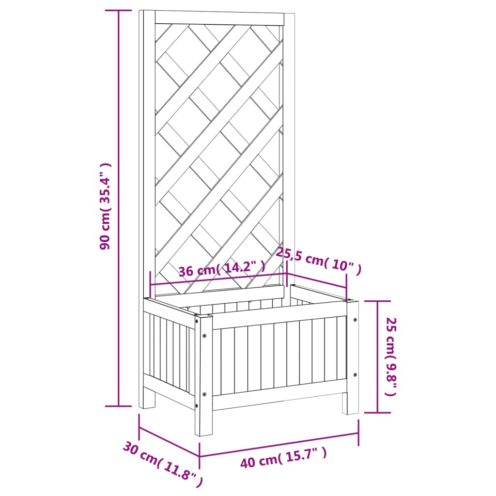 Planter with Trellis Black 40x30x90 cm Solid Wood Fir