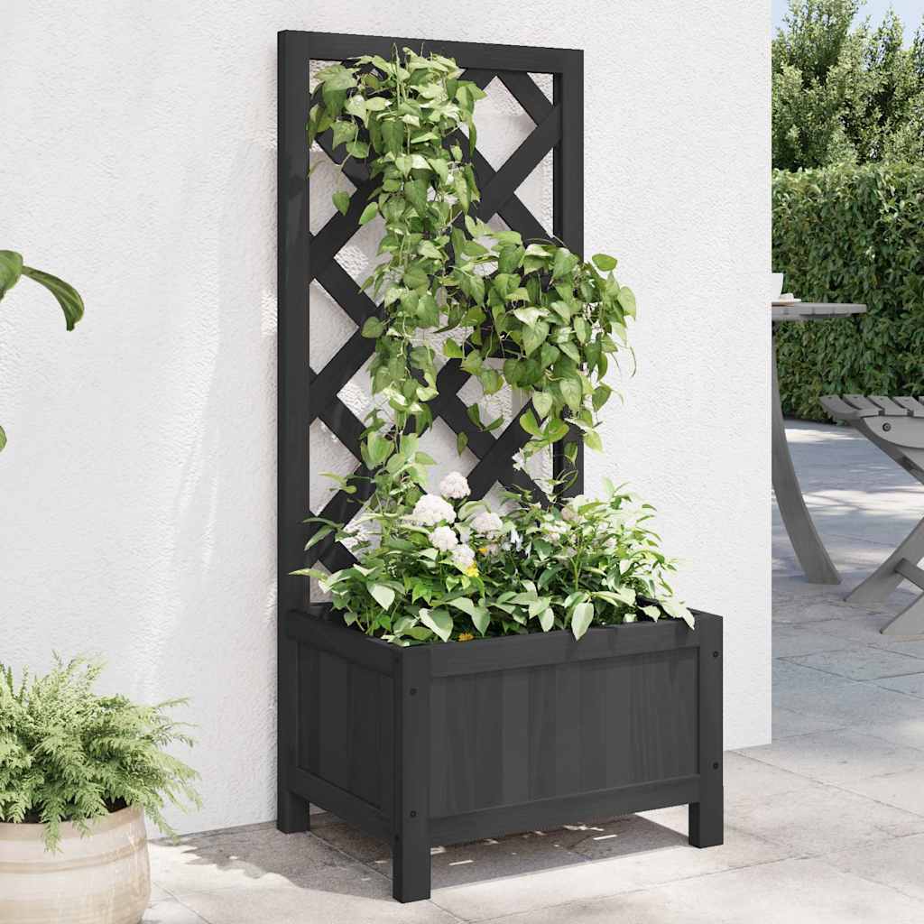 Planter with Trellis Black 40x30x90 cm Solid Wood Fir
