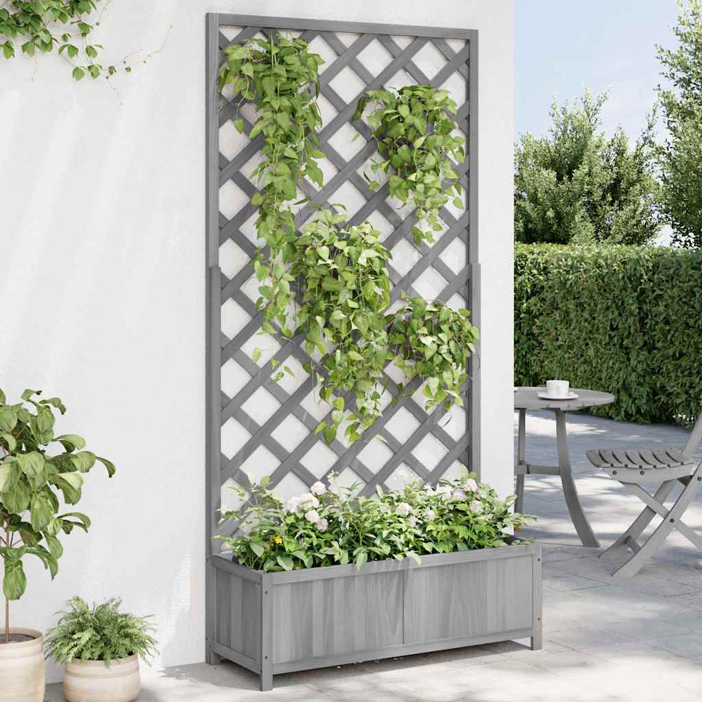 Planter with Trellis Grey 90x35x180 cm Solid Wood Fir