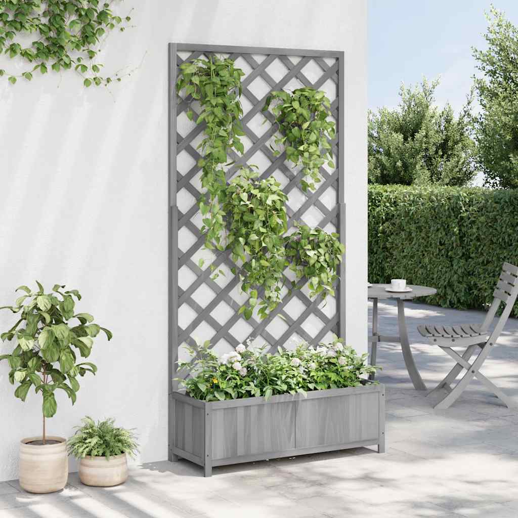 Planter with Trellis Grey 90x35x180 cm Solid Wood Fir