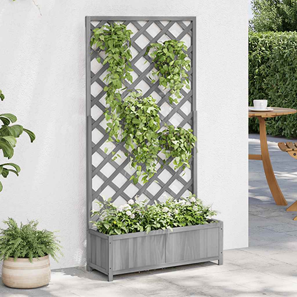 Planter with Trellis Grey Solid Wood Fir