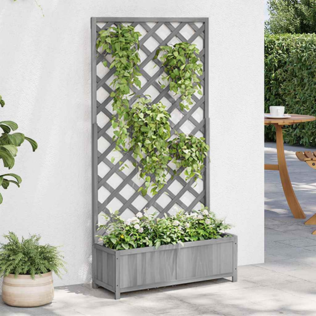 Planter with Trellis Grey 90x35x180 cm Solid Wood Fir