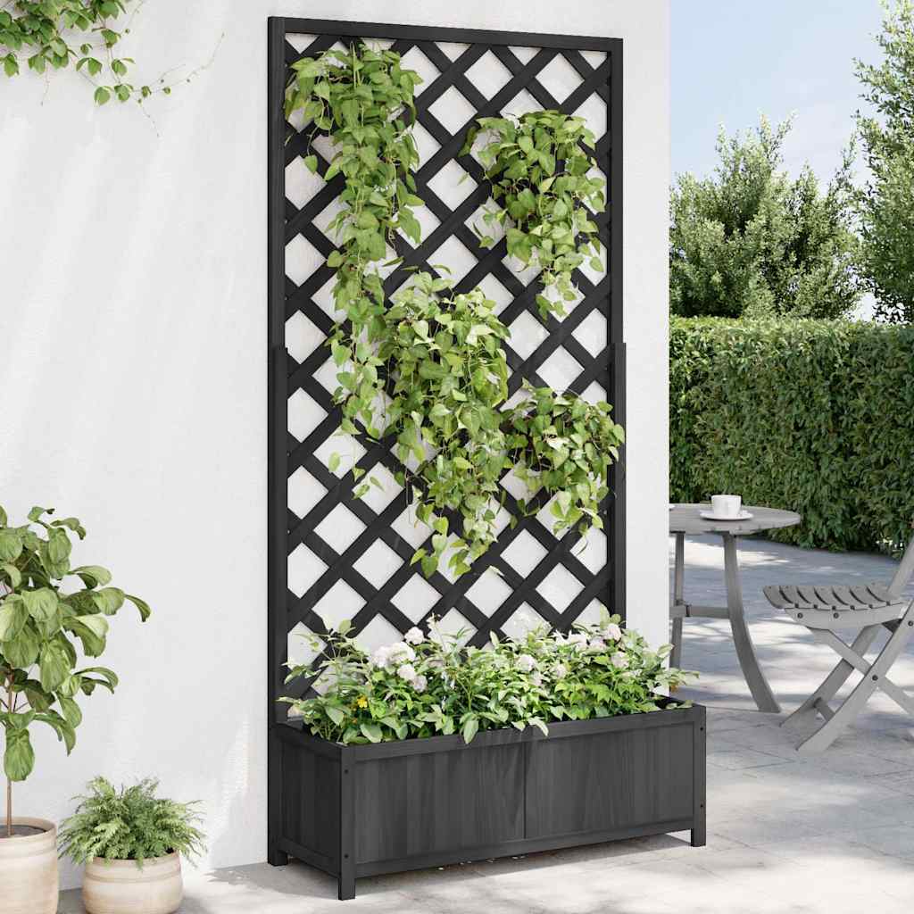 Planter with Trellis Black 90x35x180 cm Solid Wood Fir