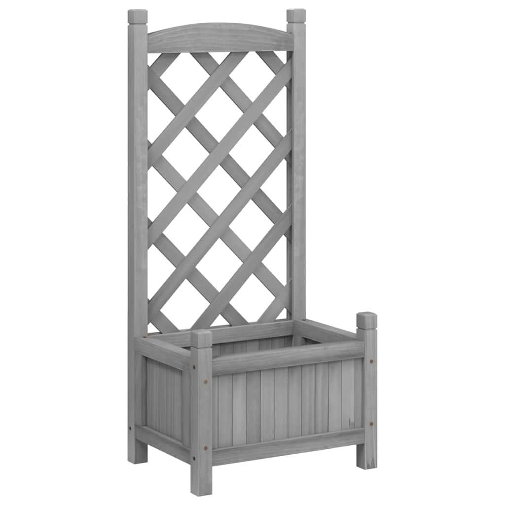 Planter with Trellis Grey 40x30x90 cm Solid Wood Fir