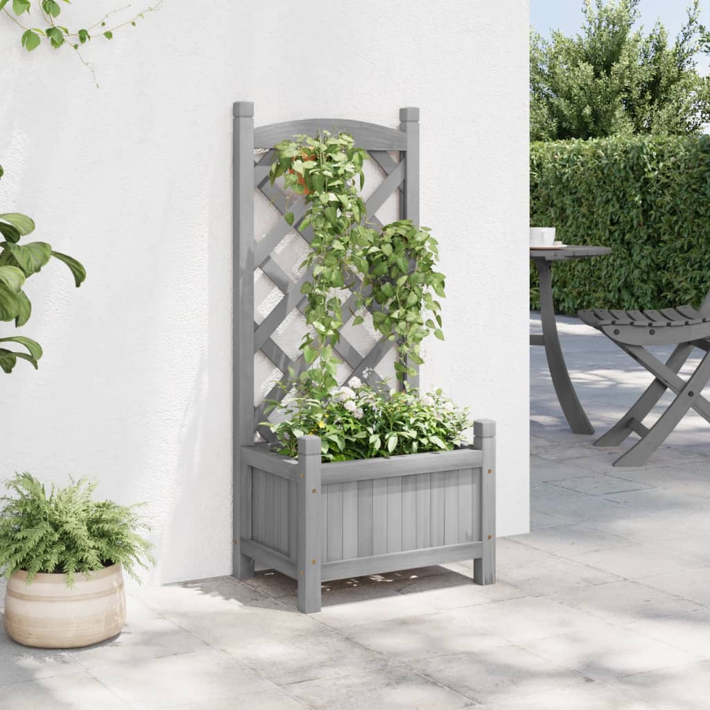 Planter with Trellis Grey 40x30x90 cm Solid Wood Fir