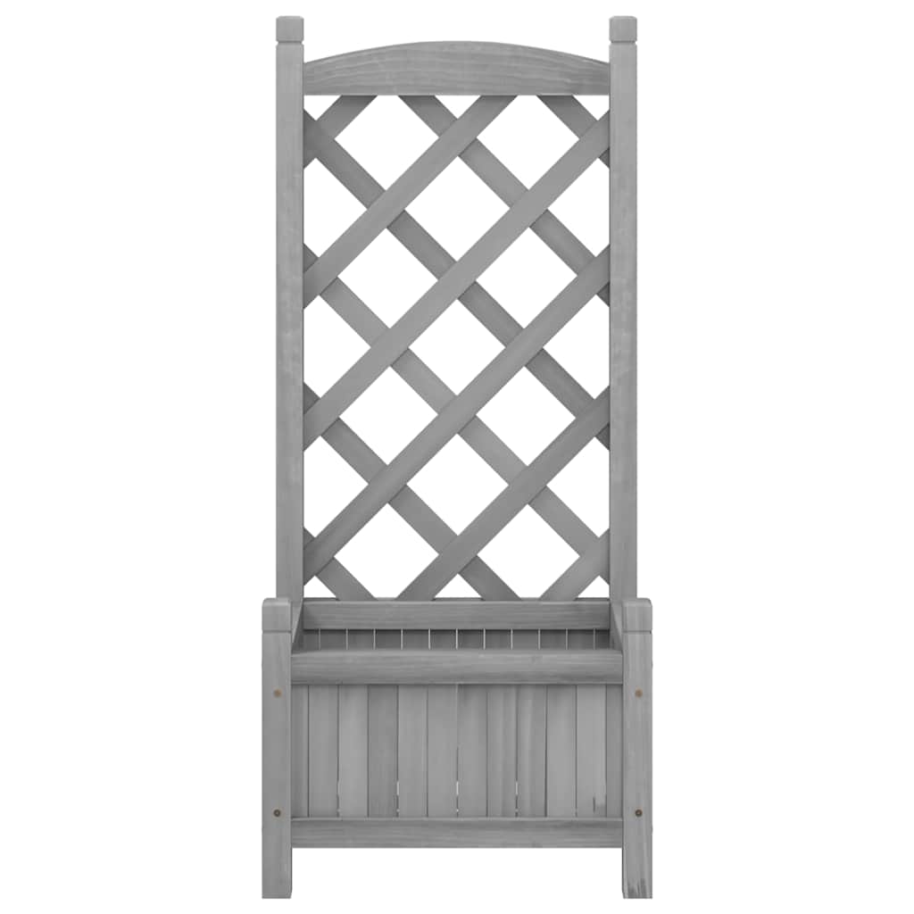 Planter with Trellis Grey 40x30x90 cm Solid Wood Fir