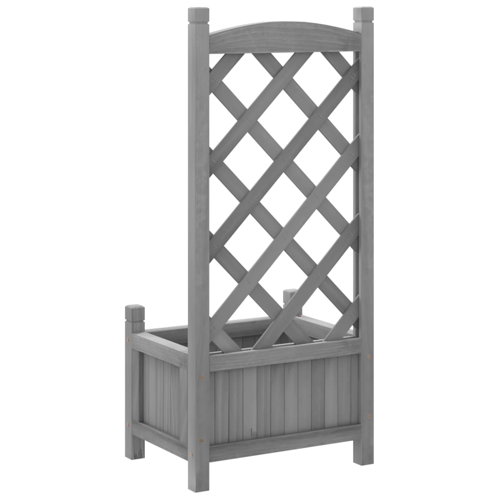 Planter with Trellis Grey 40x30x90 cm Solid Wood Fir