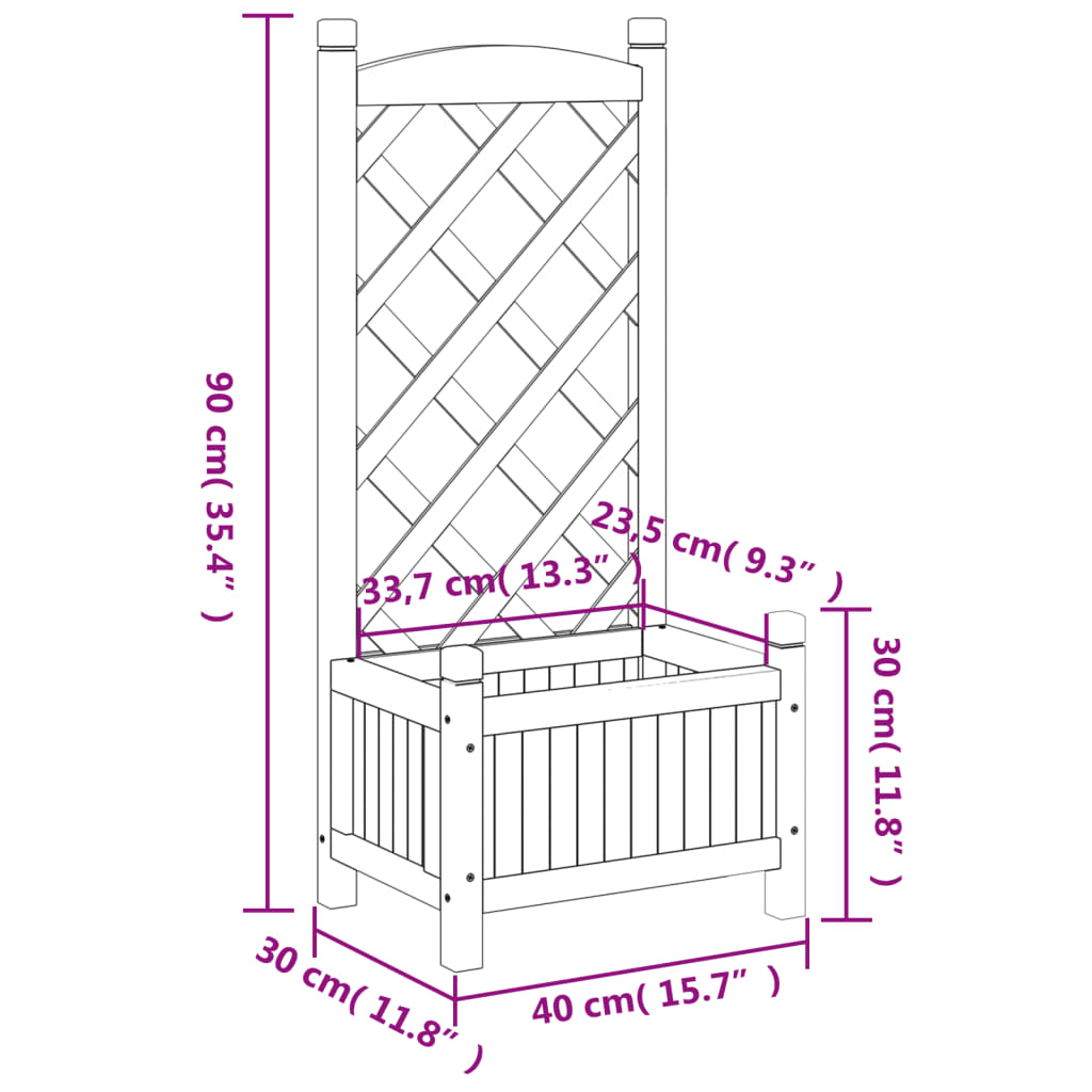 Planter with Trellis Grey 40x30x90 cm Solid Wood Fir