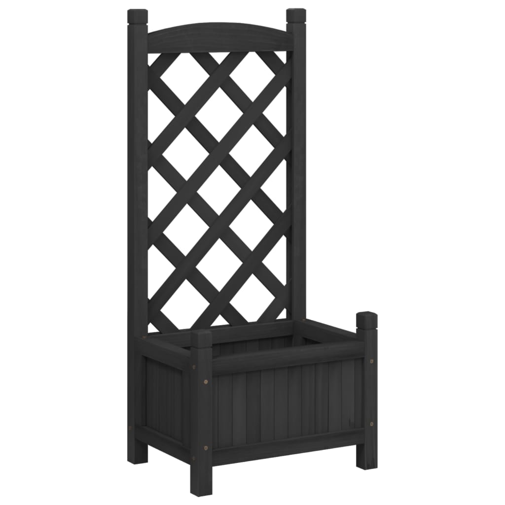 Planter with Trellis Black 40x30x90 cm Solid Wood Fir