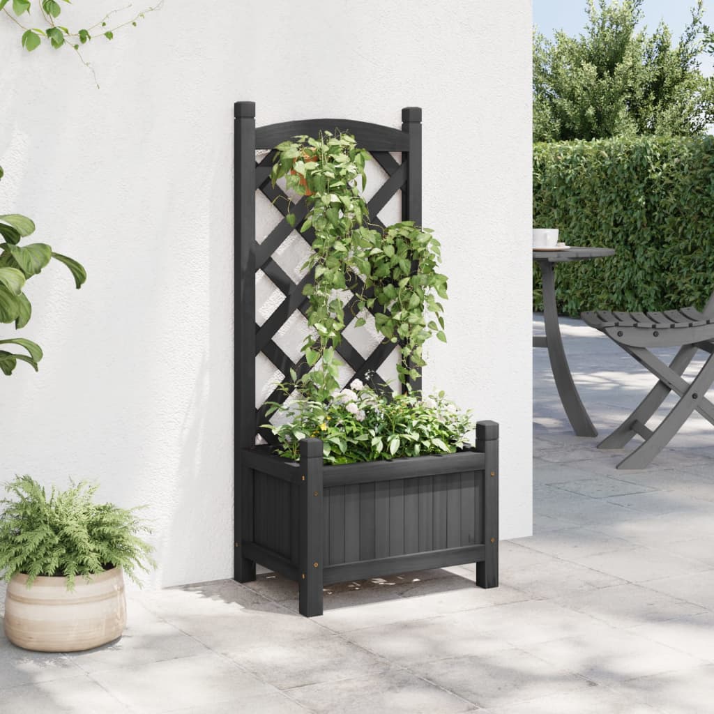 Planter with Trellis Black 40x30x90 cm Solid Wood Fir