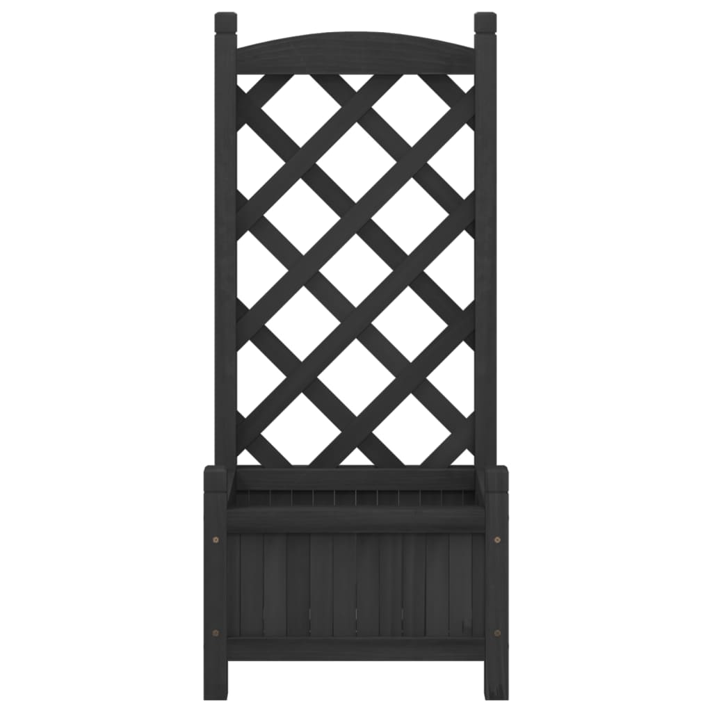 Planter with Trellis Black 40x30x90 cm Solid Wood Fir