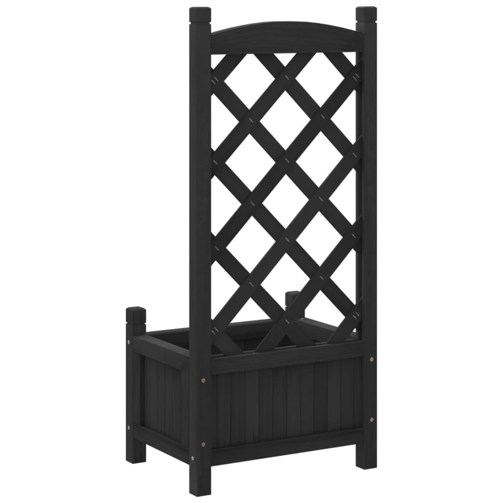 Planter with Trellis Black 40x30x90 cm Solid Wood Fir