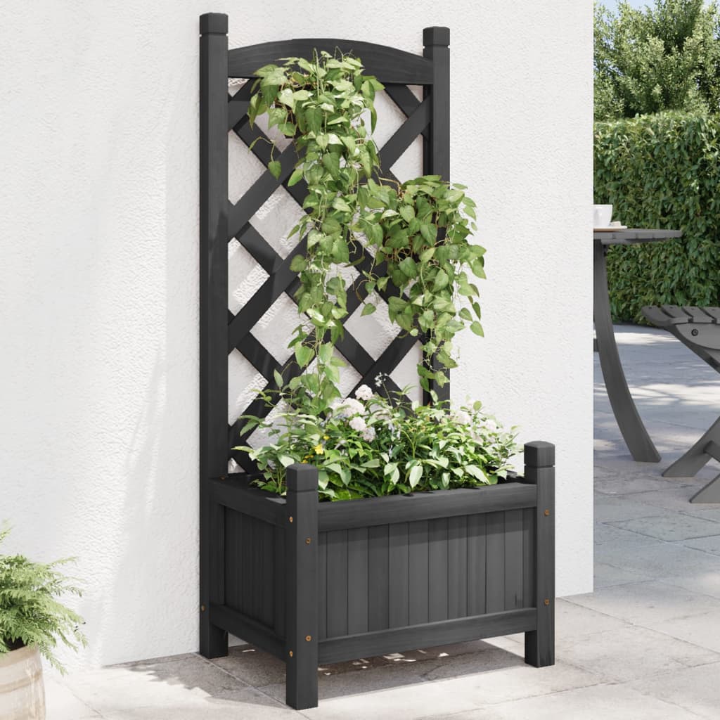 Planter with Trellis Black 40x30x90 cm Solid Wood Fir